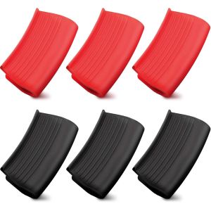 3 Paires (Rouge, Noir)Support De Poignée De Pot En Silicone Manches De Poignée De Pot En Silicone Poignée De Pot Isolée Thermiquement Couvercles De Poignée De Pot En Silicone - Neuf