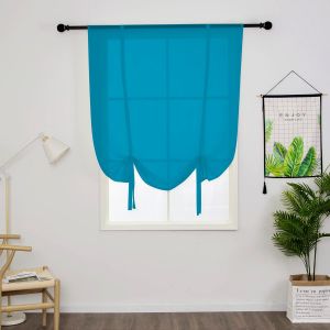 1 Pièce Store Romain Translucide Tulle Rideaux Voilages Vertical Poche De Tige Pour Chambre Cuisine Salon, Bleu, Largeur 100cm X Hauteur 120cm - Neuf