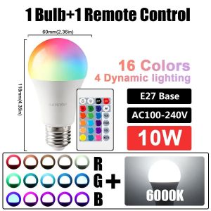 Kalsa-Ampoule Led Rgb Multicolore E27 B22, Base 16 Couleurs, 110v 220v, Éclairage Intelligent, Variable, Lampe Avec Télécommande À 24 Touches,E27 Rgb 6000k,10w - Neuf