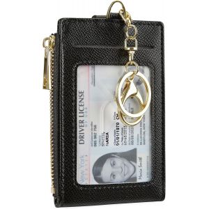 NSIECD-Portefeuille Fin en Cuir pour Homme et Femme avec Blocage RFID, Petit Porte-clés à Fermeture éclair, Poche Avant avec 2 fenêtres pour Carte d'identité - Neuf