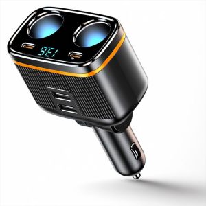 SJZG-Adaptateur Allume-Cigare 6 En 1 Usb C Pd 145 W Chargeur De Voiture 2 Prises 12 V 24 V Avec Voltm&egrave;tre Led Splitter Compatible Avec Iphone 16 15 14 13 12 11 Samsung S25 S24 Huawei Gps Dash - Neuf