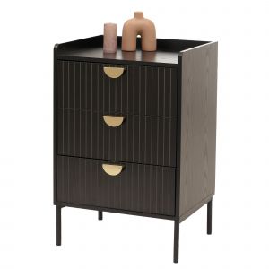 Commode HWC-O39, Armoire Highboard, 3 tiroirs m&eacute;lamine MDF 77x50x42cmaspect bois noir - Neuf