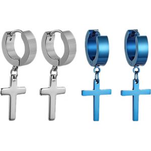Kal-Acier Inoxydable Clou D'oreille Boucle D'oreille Clou D'oreille Argent Noir Doré Ronde Croix Pendentif Rétro Homme Femme - Neuf