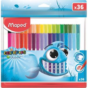 Eryi-- Feutres Ocean Color Peps -36 Feutres De Coloriage Encre Lavable - Pointe Moyenne Ogive Douce Et Souple - Pochette Plastique De 36 Couleurs - Neuf