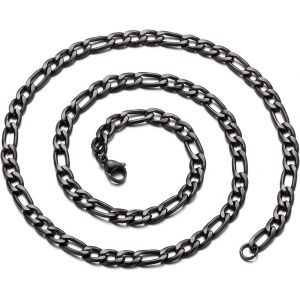 Trahoo-Hommes Chaîne Figaro Collier En Acier Inoxydable Argent Noir Chaîne En Or 14-26 Pouces Chaîne Cubaine 5/7/9mm Colliers Cubains Pour Hommes Femmes Adolescents Bijoux Cadeau - Neuf