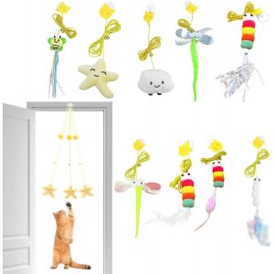 Letnerny-8pcs Jouets Suspendus Pour Chat À Porte - Jouets Pour Chaton En Corde Élastique Amusants Avec Plumes Et Cloches - Adaptés À L'exercice En Intérieur - Neuf