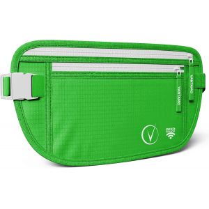 CAUC-Sac Banane Femme Ultra Fin avec Protection RFID, Antivol Banane Homme avec Sangle R&eacute;glable, Ceinture Course &agrave; Pied L&eacute;g&egrave;re pour Voyage et Sport, Pochette Secr&egrave;te pour Telephone et Passeport - Neuf