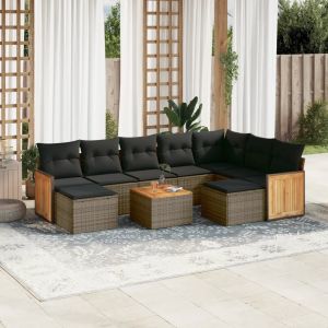 Prolenta Premium - Salon De Jardin Avec Coussins 10 Pcs Gris R&eacute;sine Tress&eacute;e - Neuf