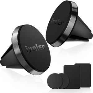 MEVRONISSHOP-Support T&eacute;l&eacute;phone Voiture Magn&eacute;tique Lot de 2&iquest; Fixation Grille d'A&eacute;ration, Aimant Puissant, avec 4 Plaques M&eacute;talliques, Installation Facile, Universel pour Smartphone &iquest; Noir - Neuf