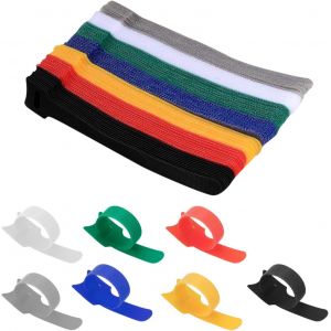 MEVRONISSHOP-70 Pi&egrave;ces Sangle C&acirc;ble R&eacute;utilisables, Attaches de C&acirc;ble Nylon, Serre C&acirc;bles Electriques avec Crochet et Boucle, Organisateur Clips de C&acirc;ble, Gestion C&acirc;bles pour Maison, Bureau - 7 couleu - Neuf