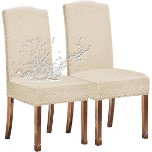 Extensible Etanche Jacquard Salle à Manger Chaise Couvre Décor à La Maison,Housses De Chaise pour Salle à Manger Chaises Restaurant Hôtel Cérémonie(Blanc Crème,2 Pièces) - Neuf