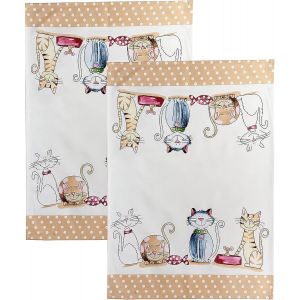 Eryi-Torchon Cuisine Lot De 2, Torchons À Vaisselle Au Mignon Chat Imprimé, 100% Qualité Coton Absorbant, Idée Cadeaux Pour Les Amoureux Des Chats 50 X 70cm - Neuf