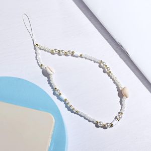Kalanka-Compatible Avec Bijoux De Telephone Pendentif Cha&icirc;ne De Portable Dragonne Anti-Perte Lani&egrave;re En Perles Coquille Pour Femmes-Blanc-K - Neuf
