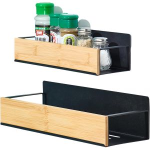 Sjzg-Porte-&Eacute;pices Magn&eacute;tique Pour Frigo - 2 Pi&egrave;ces &Eacute;tag&egrave;re &Agrave; &Eacute;pices Aimant&eacute;e R&eacute;frig&eacute;rateur - Organisateur De Cuisine Noir Pour &Eacute;pices, Condiments Et Aliments - Rangement Pratique Et Solide - Neuf