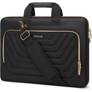 acdsgd-Sacoche Ordinateur 15,6 Pouces,Sacoche PC Portable 15-15,6 Pouces Compatible avec MacBook Pro 16,HP,Dell,Sac Messager avec Trap&egrave;ze Invers&eacute; Devant Poche Matelass&eacute;e&Ceinture,Noir - Neuf