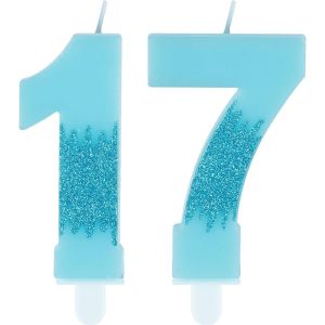 Bougies Bleues Pour 17e Anniversaire,Num&eacute;ro 17 Bleu-D&eacute;corations De G&acirc;teau De La Reine Des Neiges-Bougies Bleues Paillet&eacute;es Pour D&eacute;coration De G&acirc;teau D'anniversaire De Mariage Pour Filles Et - Neuf