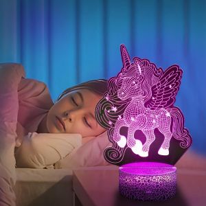Trahoo-Veilleuse Licorne Pour Enfants, Cadeaux Licorne Pour Filles, T&eacute;l&eacute;commande 16 Couleurs Changeantes R&eacute;glage De La Luminosit&eacute;, Lampe Led Illusion 3d Pour Gar&ccedil;ons Salon Chambre D&eacute;cor - Neuf