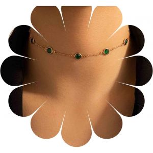 Collier Ras Du Cou Vert &Eacute;meraude Boho Collier De Perles De Pierres Pr&eacute;cieuses Vertes Collier D'&eacute;meraude Rond Collier De Cz Court Collier De Cha&icirc;ne Bijoux Pour Femmes Et Filles - Neuf