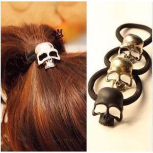 Kal-Attache Cheveux Tête De Mort Gothique Bandeau Cheveux Tête De Mort Viking Corde Porte-Queue Corde Noire Chouchous Porte-Queue Punk Accessoires Squelette Bijoux Pour Femmes Et Filles (Doré) - Neuf