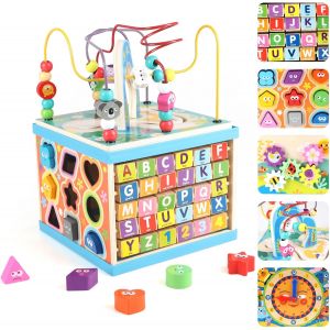 Jgd-Cube D'activité En Bois 5 En 1 Avec Trieur De Forme De Labyrinthe De Perles Jouets Éducatifs Pour Enfants Garçons Et Filles - Neuf