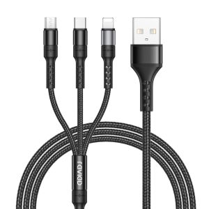 Thef-Câble Multi Usb, 3 En 1 Multi Chargeur Usb Câble Long En Nylon Tressé Avec Micro Usb Type C Connecteurs Pour Iphone, Galaxy S25/S24/S23, Huawei P40/P30,Honor, Kindle -3m (Noir) - Neuf