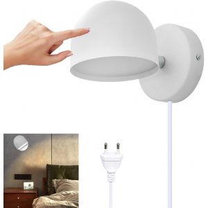 Applique Murale Int&eacute;rieur Led 12w Avec Prise,Lampe Murale Tactile Dimmable Lampe De Chevet Rotatif 360&deg;,3000k Blanc Chaud R&eacute;glable Liseuse Pour Salon,Chambre,Escalier,Couloir,Bureau,Blanc - Neuf