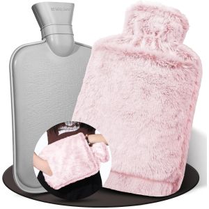 Bouillotte Eau Chaude,2L Grande Bouillotte Moelleuse, Bouillottes Avec Poche Kangourou, Bouillotte Chaude Chauffe Main/Ventre/Cou, Bouillote Antifuite (Rose) - Neuf