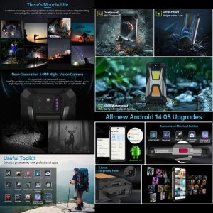 Smartphone 5G Robuste Avec Projecteur Vision Nocturne 12GB+256GB Android 14 YONIS - Neuf