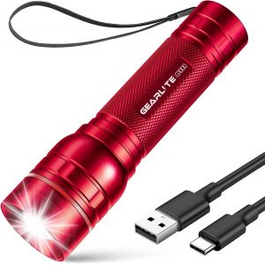 ERYI-Lampe De Poche Led Rechargeable, 2000 Lumens, 3 Modes, Zoomable, Longue Durée, Étanche Ip65, Pour Enfants, Camping, Pêche, Urgence, Extérieur - Rouge - Neuf