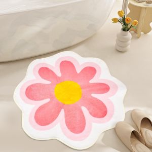 Kal-Tapis De Bain Absorbant En Forme De Fleur, 60x60cm Tapis Salle De Bain Antidérapant, Petit Tapis Décoration D'intérieur Mignon Avec Brosse Pour Chambre À Coucher, Salon, Salle De Bain (Rose) - Neuf