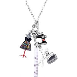 Kal-Tailleur Machine À Coudre Collier Métal Émail Floral Brillant Strass Pendentif Bijoux Pour Femmes Nouveauté Cadeaux - Neuf