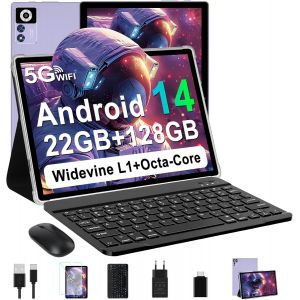 ChenQuanSarl-Tablette Android 14 Tablette 10 Pouces,22Goram+128Go Rom (1To Tf),Widevine L1 8000Mah Octa-Core 2.0Ghz 5G Wifi Bt 5.0 5+8Mp,Tablette Tactile Avec Clavier Et Souris-Violet - Neuf