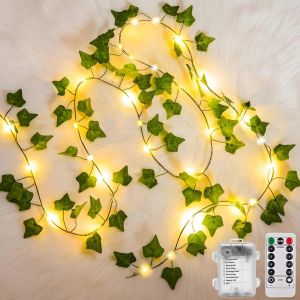 Kalanka-Guirlande Lumineuse 10m 100led Lierre Artificiel Aliment&eacute; Par Pile Avec T&eacute;l&eacute;commande/8 Modes &Eacute;tanche Guirlande Feuille, Chambre Murale Balcon Table Lit Ramadan Int&eacute;rieur Ext&eacute;rieur D&eacute;coration - Neuf