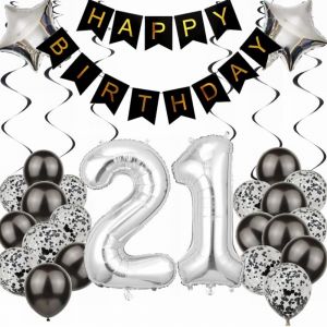 ChicSlick-Ballon Décoration D'Anniversaire 21 Ans - Noir Et Argent - Décoration De Fête Pour Garçons, Hommes, Femmes - Cadeau De 21 Ans[X778] - Neuf