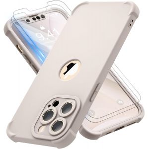 Kal-Coque Pour Iphone 13 Pro Max + 2 Pièces Verre Trempé Protection Écran, 2 En 1 Antichoc Souple Tpu Arrière Rigide Pc Avant Housse De Protection Pour Iphone 13 Pro Max Case 6,7"" Blanc Pierre - Neuf
