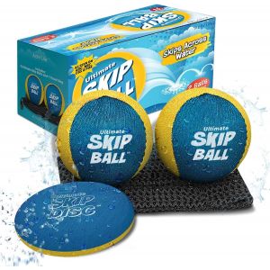 KAL-Skip Water Bouncing Catch Recreation Ball - Balle Pour Enfants De 2 Pouces Avec Disque De Saut, Paquet De 2, Jaune/Cyan - Neuf