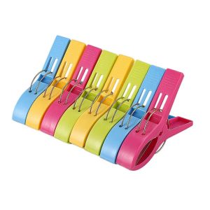 Paquet de 8 grandes pinces à serviettes de plage en plastique de couleur vive pour lit de bronzage,différentes couleurs - Neuf