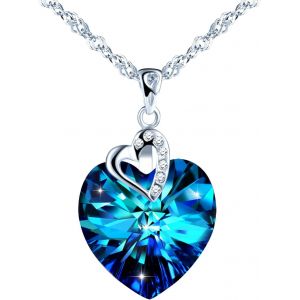 Kales-Collier Cristal Color&eacute; &Eacute;l&eacute;gant Pour Femmes Et Filles,Collier En Argent 925,Pendentif Cristal Coeur De L'oc&eacute;an,Incrust&eacute; De Mini Coeur,Avec La Cha&icirc;ne De 45cm,Orn&eacute; Zircon - Neuf