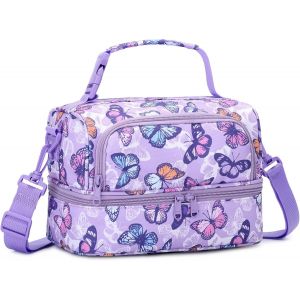Sac Isotherme Repas Enfant,Sac À Lunch Pour Filles Garçons,Sac À Déjeuner Deux Compartiments Avec Bandoulière Réglable Pour École Voyage Pique-Nique,Papillon Violet - Neuf