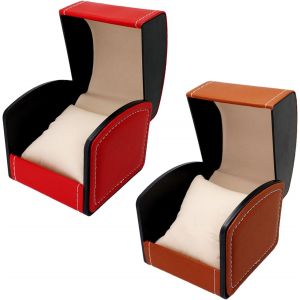 Kal-Lot De 2 Boîtes À Montres En Cuir Synthétique - Boîte Cadeau Pour Montres Pour Homme - Boîte De Rangement Pour Montres - Convient Pour La Plupart Des Montres (Marron, Rouge) - Neuf
