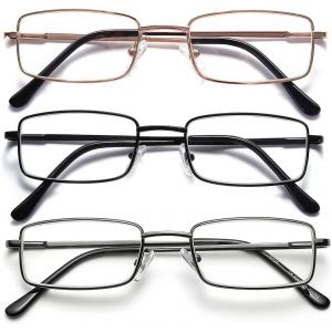 Lunettes De Lecture Carrées Rectangulaires En Métal Bloquant La Lumière Bleue Avec Charnière À Ressort Pour Hommes (Métal+Noire+Couleur Or +2.0) - Neuf