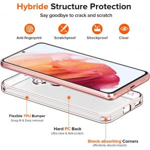 Anti-Jaunissement Hd Clair Coque Pour Samsung Galaxy S21 5g Avec 2 Pi&egrave;ces Verre Tremp&eacute;, [Protection Militaire] Transparente &Eacute;tui De Protection Antichoc Mince Bumper Housse - Neuf