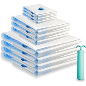 GUWH-Lot De 10 Sacs &Eacute;conomiseur D'Espace (4 Grands + 4 Moyens + 4 Petits), Sacs De Rangement Sous Vide R&eacute;sistants Avec Fermeture &Eacute;clair Pour V&ecirc;tements, Couettes, Literie, Sacs &Agrave; Fermeture Sous - Neuf