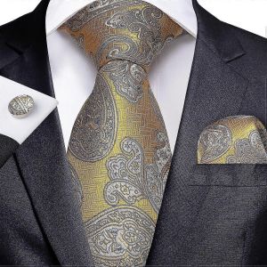 Cravate de mode pour hommes Luxe Jaune Bleu Rayures Paisley Plaid Soie Mariage Cravate Pour Hommes Designer Mouchoir Boutons de manchette Cravate Coffret Cadeau - Neuf