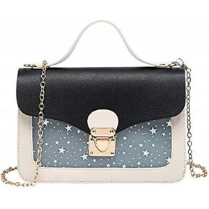 RFCBC-Mini sac à bandoulière pour femme,Tendance Sacoche Besace-Petite chaîne-Bandoulière amovible-Poche avant avec bouton pression - Sac à main tendance pour les petites filles.(Etoiles-Noir) - Neuf