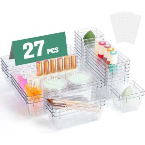 Tianyi-Lot De 27 Organisateur De Tiroir, Organisateur Tiroir Avec 4 Tailles, Rangement De Maquillage En Plastique, Rangement Tiroir En Transparent Pour Salle De Bain/Cuisines/Bureaux/Chambres - Neuf