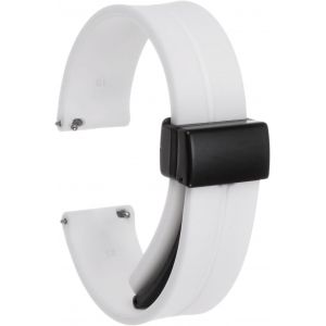 Kal-Bracelet De Montre En Silicone Magnétique 18mm À Dégagement Rapide, En Caoutchouc Souple Imperméable Avec Boucle Pliante En Métal Noir Pour Hommes Et Femmes, Blanc - Neuf