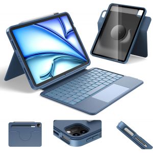 Clavier Rotative Pour Ipad Air 11 (M3/M2) 2025, Coque Magnétique Détachable Avec Clavier Pour Ipad Pro 11 (4E/3E/2E/1Re Gén) Et Air (7E/6E/5E/4E Gén), Avec Pavé Tactile, Rétroéclairage - Bleu - Neuf