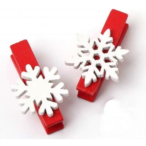 50 pcs en bois flocon de neige pinces &agrave; linge pinces d'artisanat mini pinces en papier photo pour la d&eacute;coration de No&euml;l - Neuf