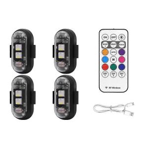 4pcs Lumières Stroboscopiques Led Sans Fil Avec Télécommande,8 Couleurs Usb Charing Lumières D'avertissement D'urgence Étanches - Neuf